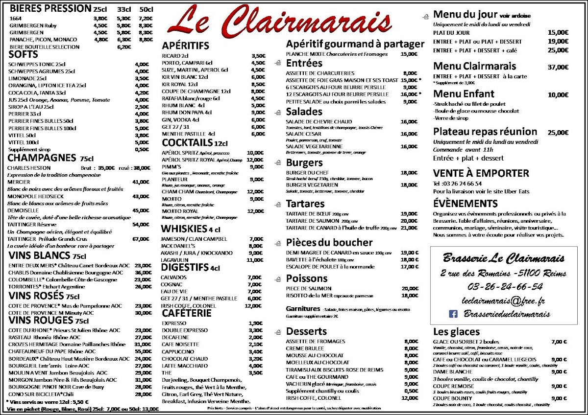 Menu Brasserie Le Clairmarais-1