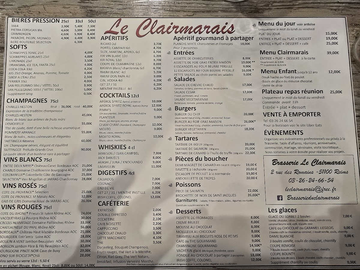 Menu Brasserie Le Clairmarais-2