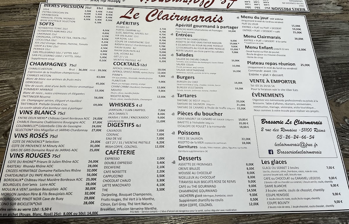 Menu Brasserie Le Clairmarais-4